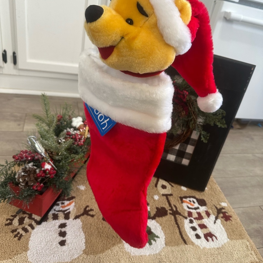 New Vintage Winnie the Pooh Christmas Stocking Pooh Bear Plush 3D New with Tags - Picture 4 of 16